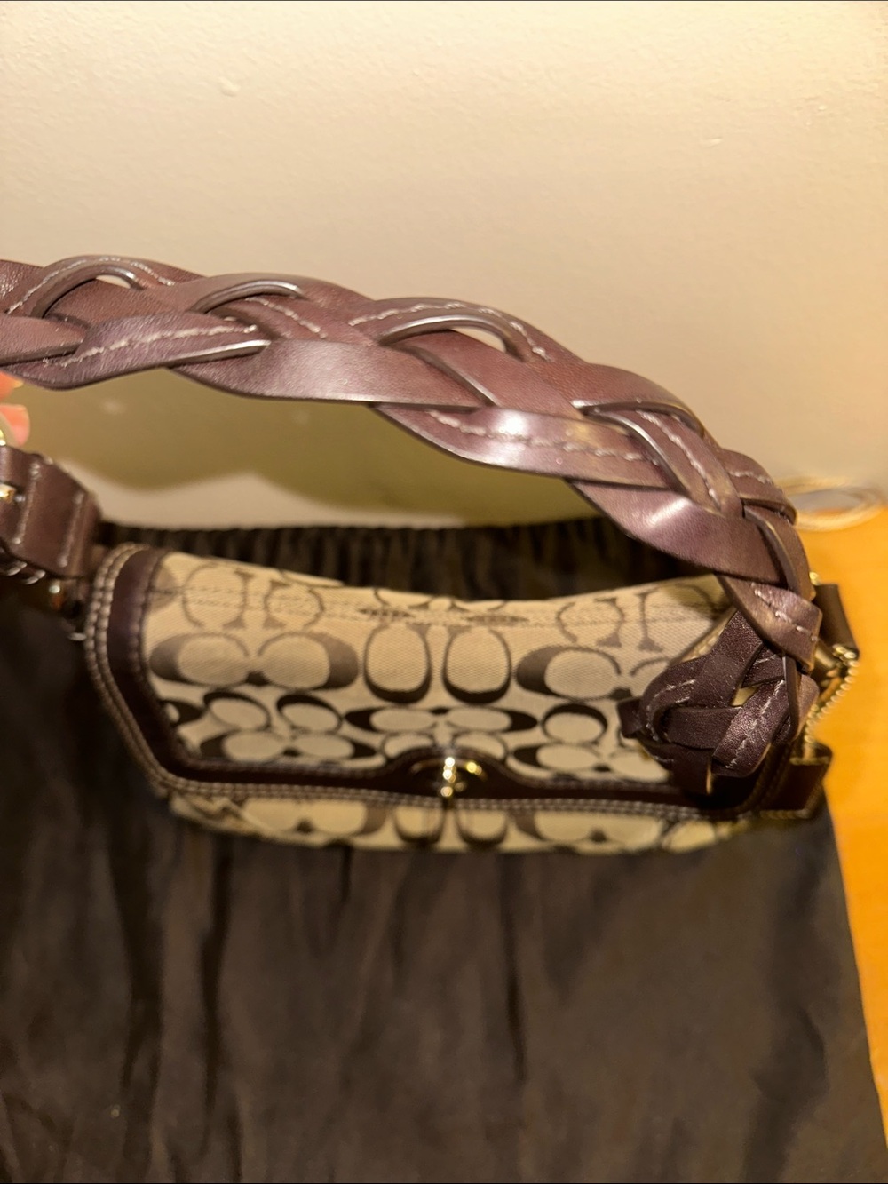 Coach Brown Signature Canvas Shoulder Bag with Braided Leather Strap - Picture 5 of 5